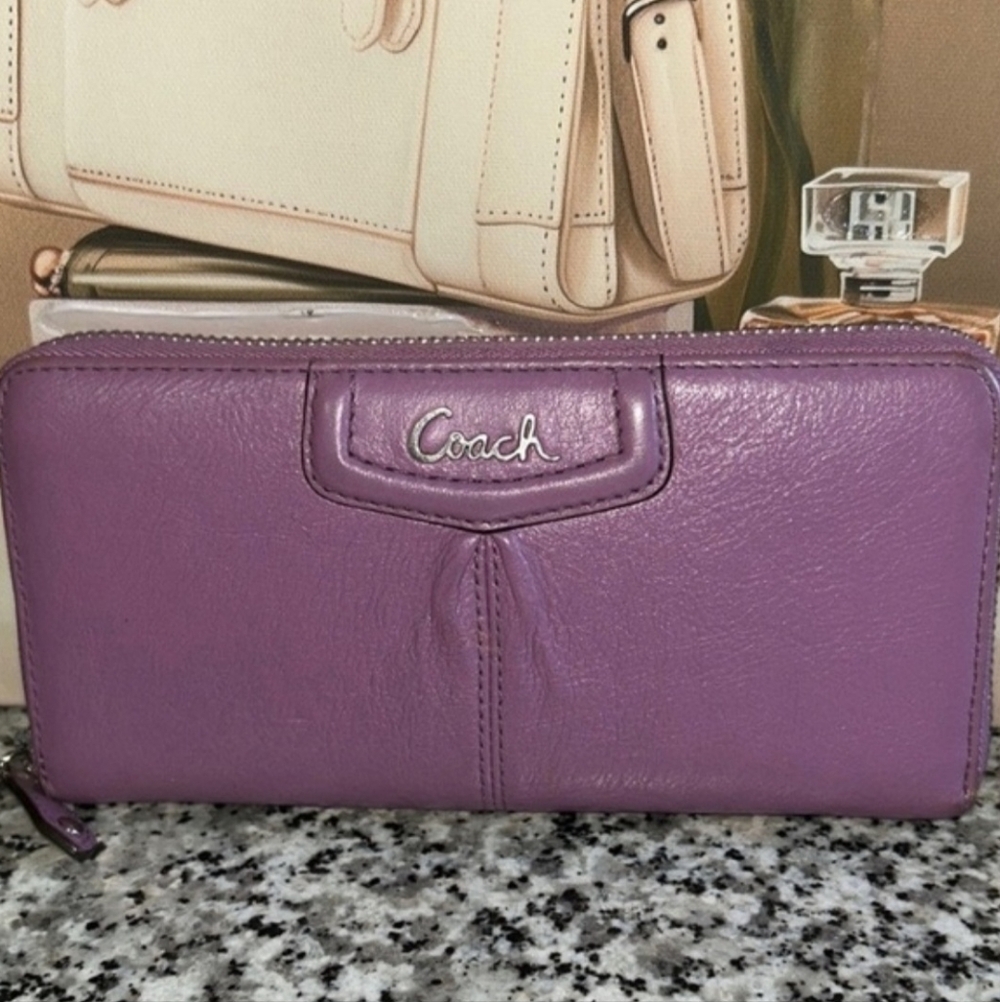 Coach Purple Leather Zip-Around Wallet